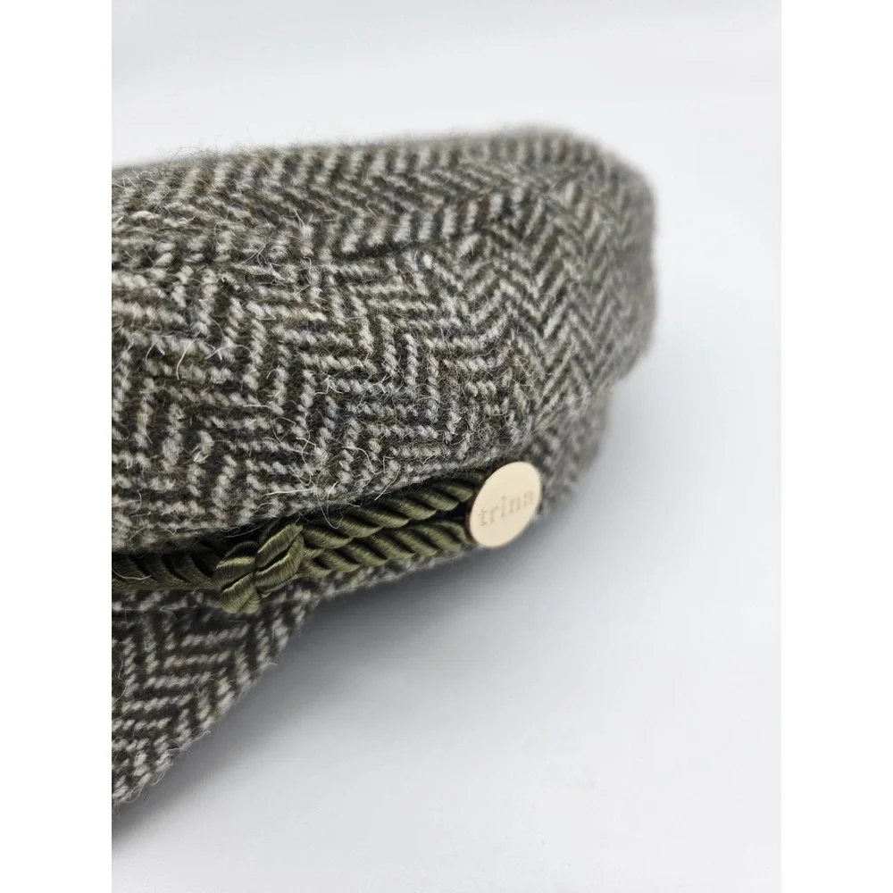 Trina Turk Womens Taylor Cap Tan Tweed Hat OS‎ Woven Twill Herringbone